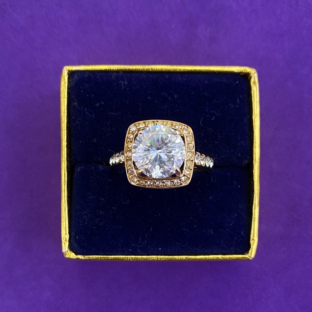 💛 18k Rolled Gold Plated CZ Halo Crystal Ring | Statement Cocktail
